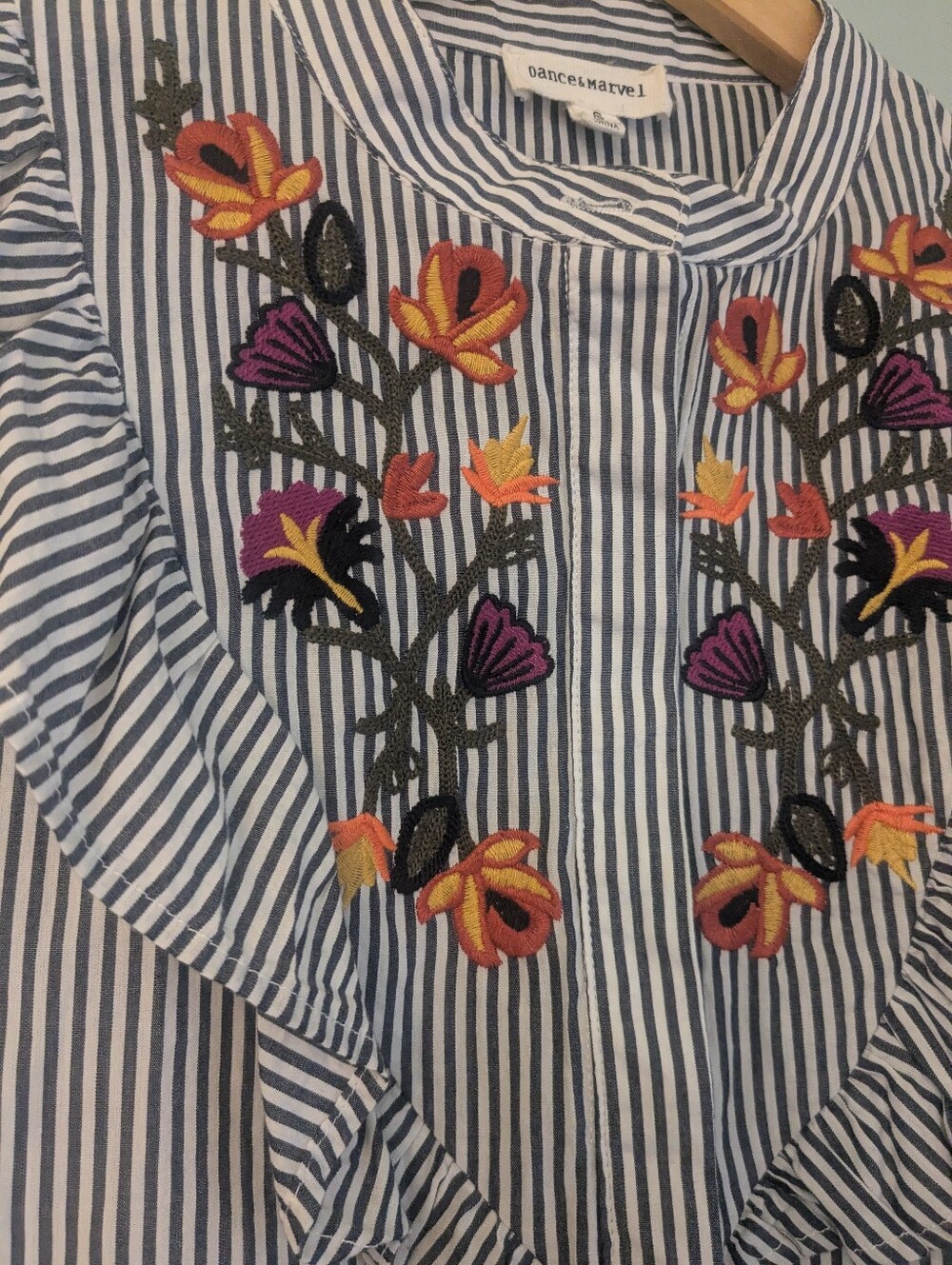 Striped Embroidered Ruffle Blouse - Picture 2 of 2